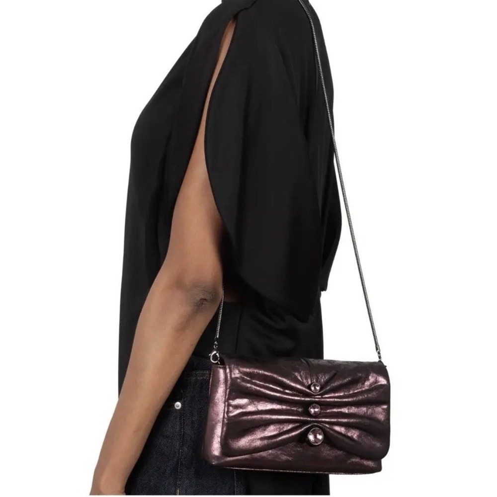 Alexis Bittar Ruched Crystal Crossbody Bag Dark Plum Leather Swarovski NWOT